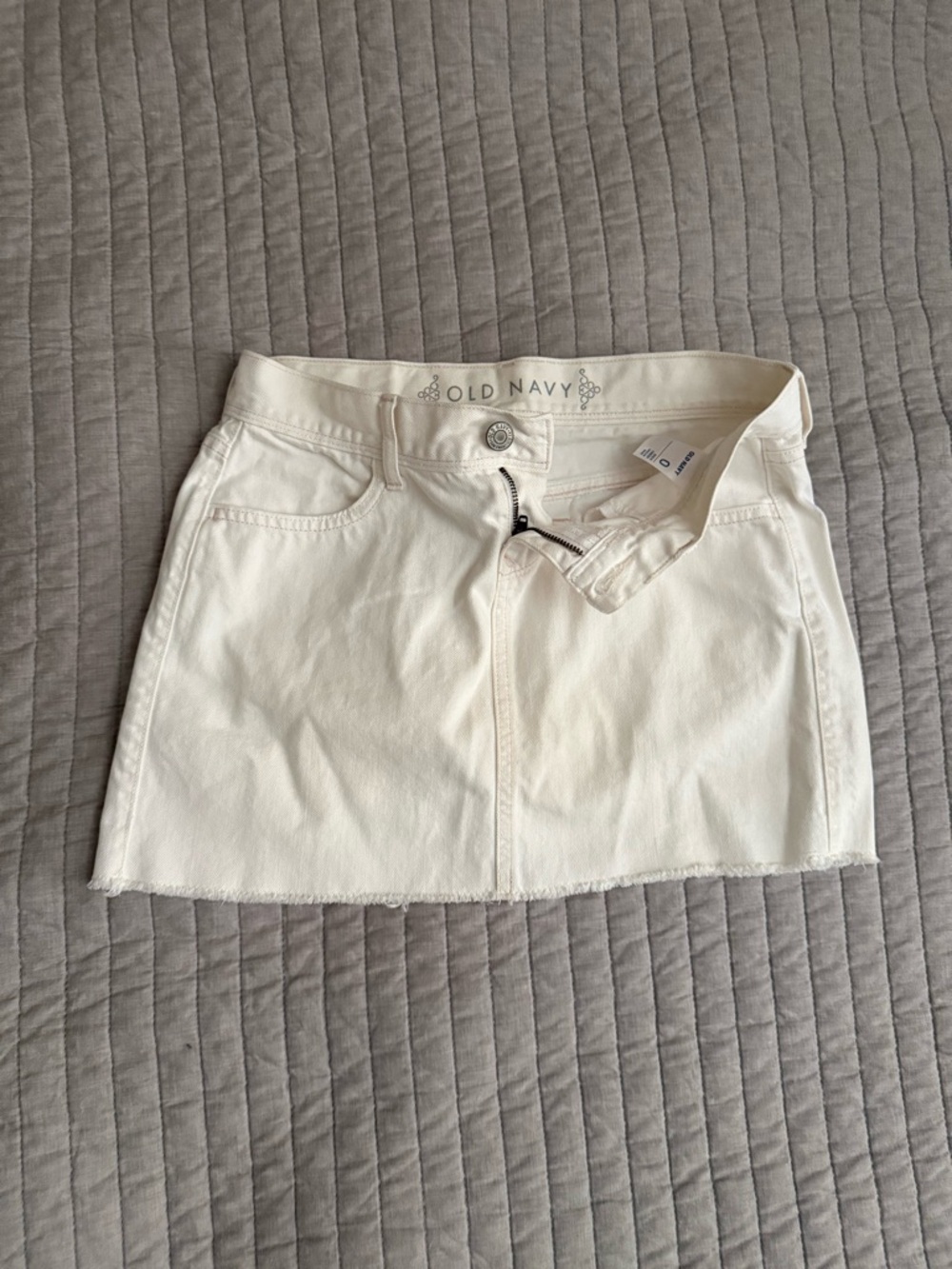 Old Navy White Denim Mini Skirt with Frayed Hem